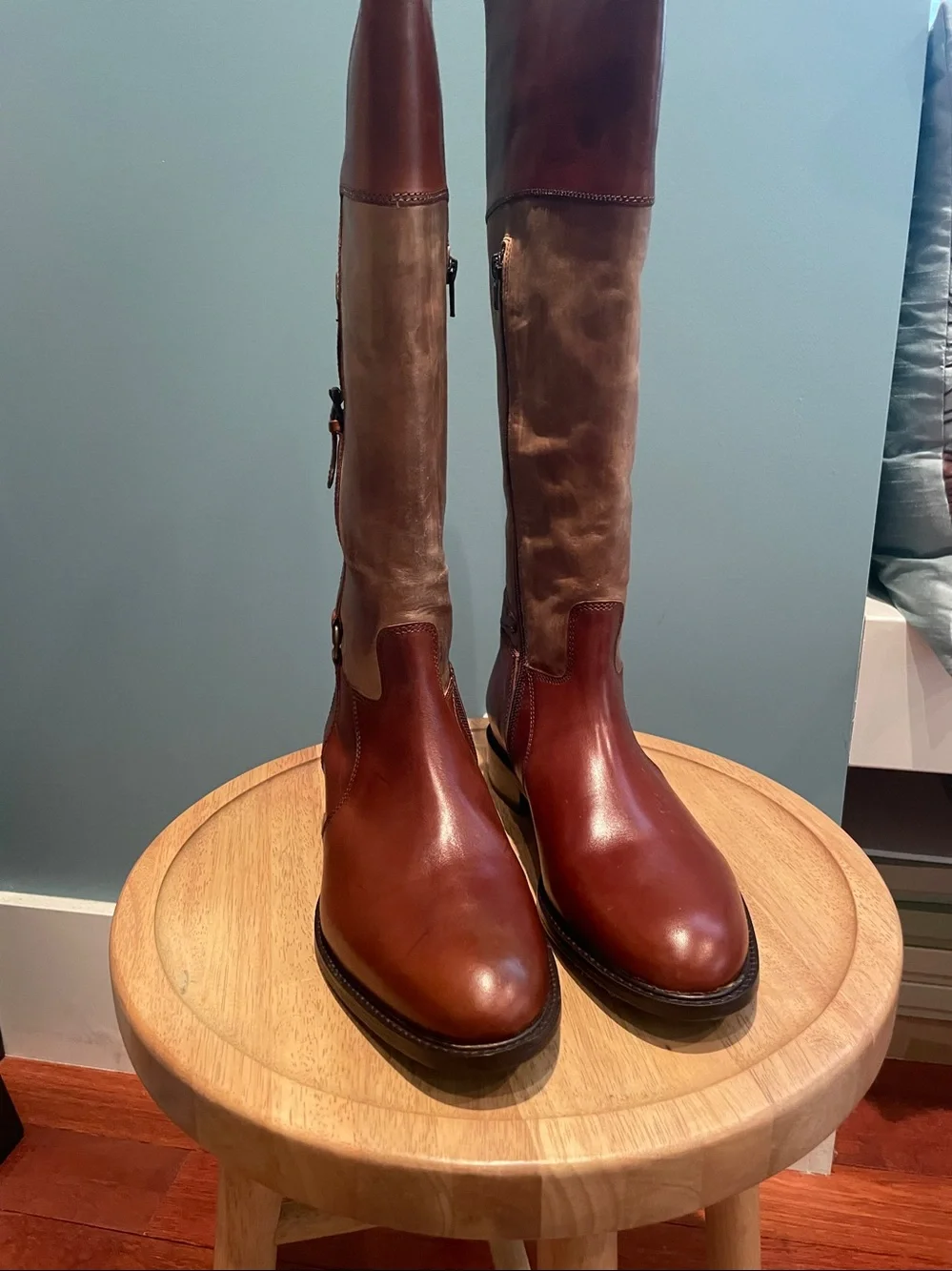 Johnston & Murphy Brown Two-Tone Leather Over‑The‑Knee Riding Boots